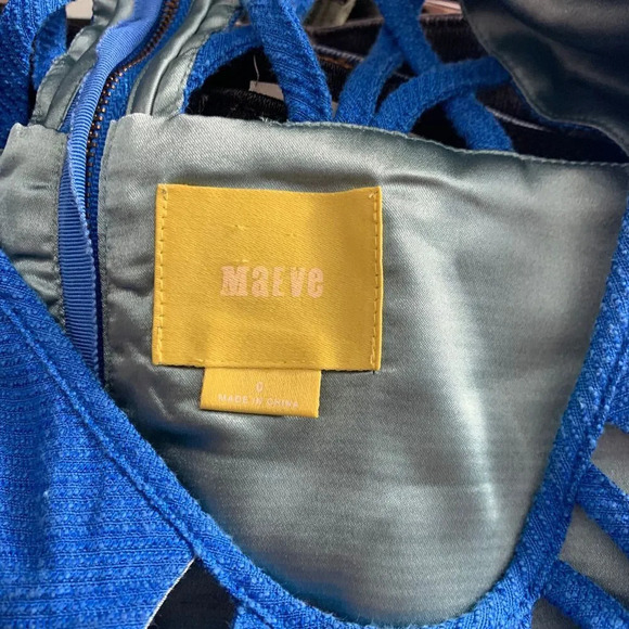 Anthropologie Maeve Aria Dress Fit & Flare Short Sleeve Cut Out Neck Blue Size 0 - Picture 9 of 10